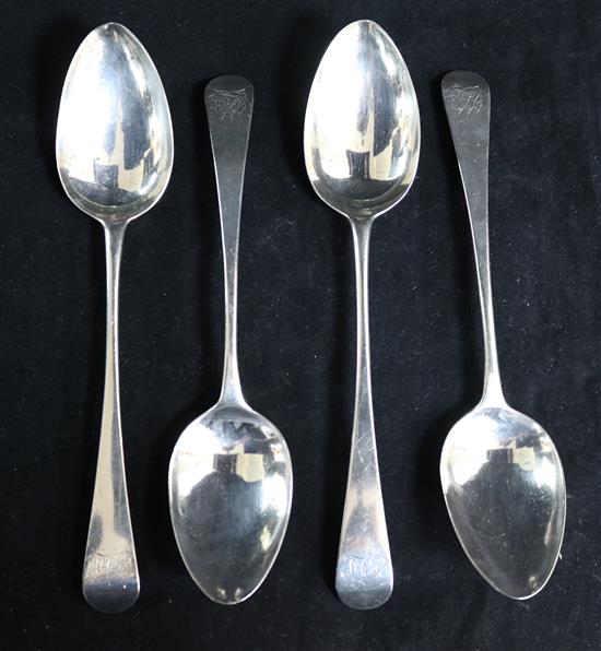 Four George III silver Old English pattern tablespoons, 7 oz.